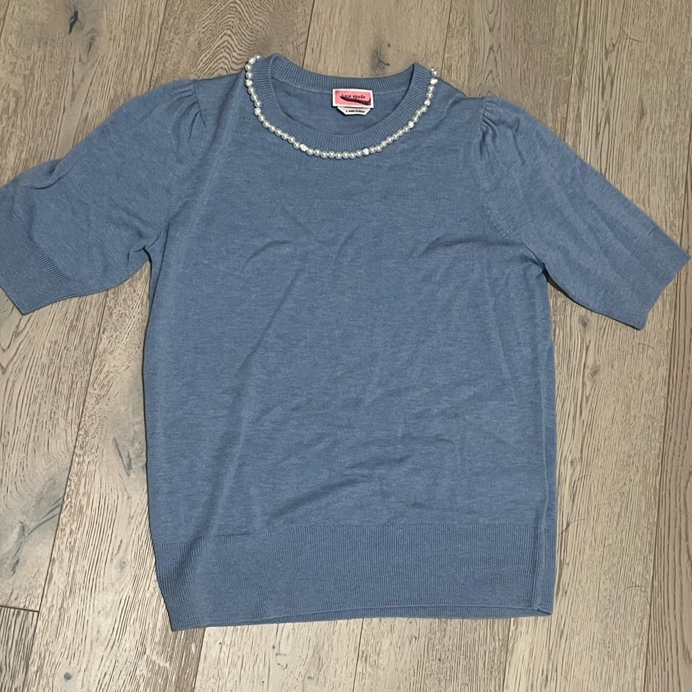 Kate Spade Blue Sweater with Pearl Accents